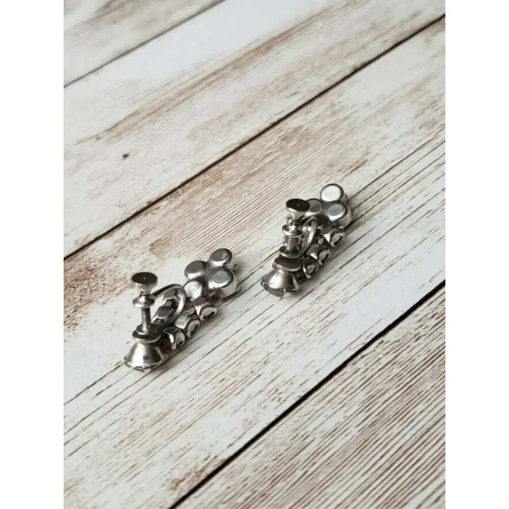 Vintage Screw On Earrings Clear & Grey Gems Dangle